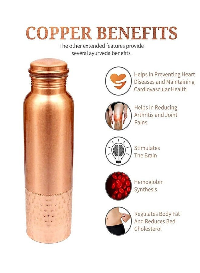 كيه سي زجاجة مياه كي سي مصنوعة من النحاس النقي، مانعة للتسرب، بفوائد صحية مستوحاة من الأيورفيدا واليوغا. (تصميم نصف مطروق، سعة 1000 مل) - Image 5